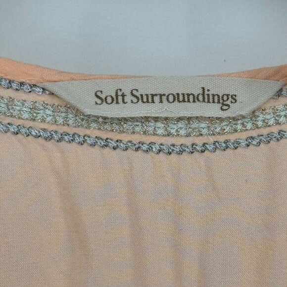 Soft Surroundings Peach gold Catalina Embroidered Tunic Top  Boho short sleeve - Picture 3 of 12